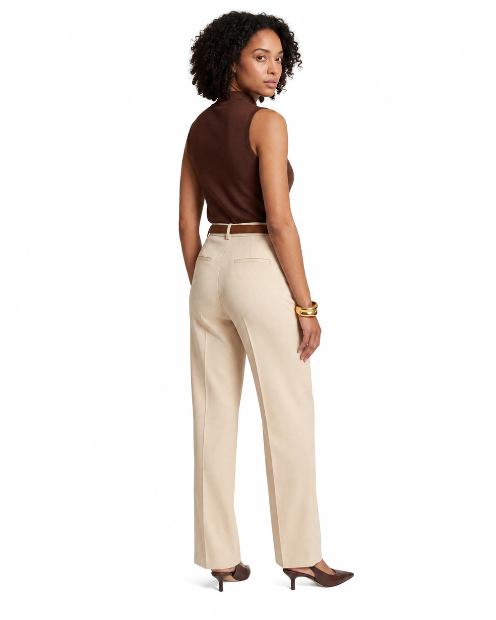 Women's Trousers High-Waisted Straight-Leg Tailored Fit with Hidden Zip – Light Beige 1