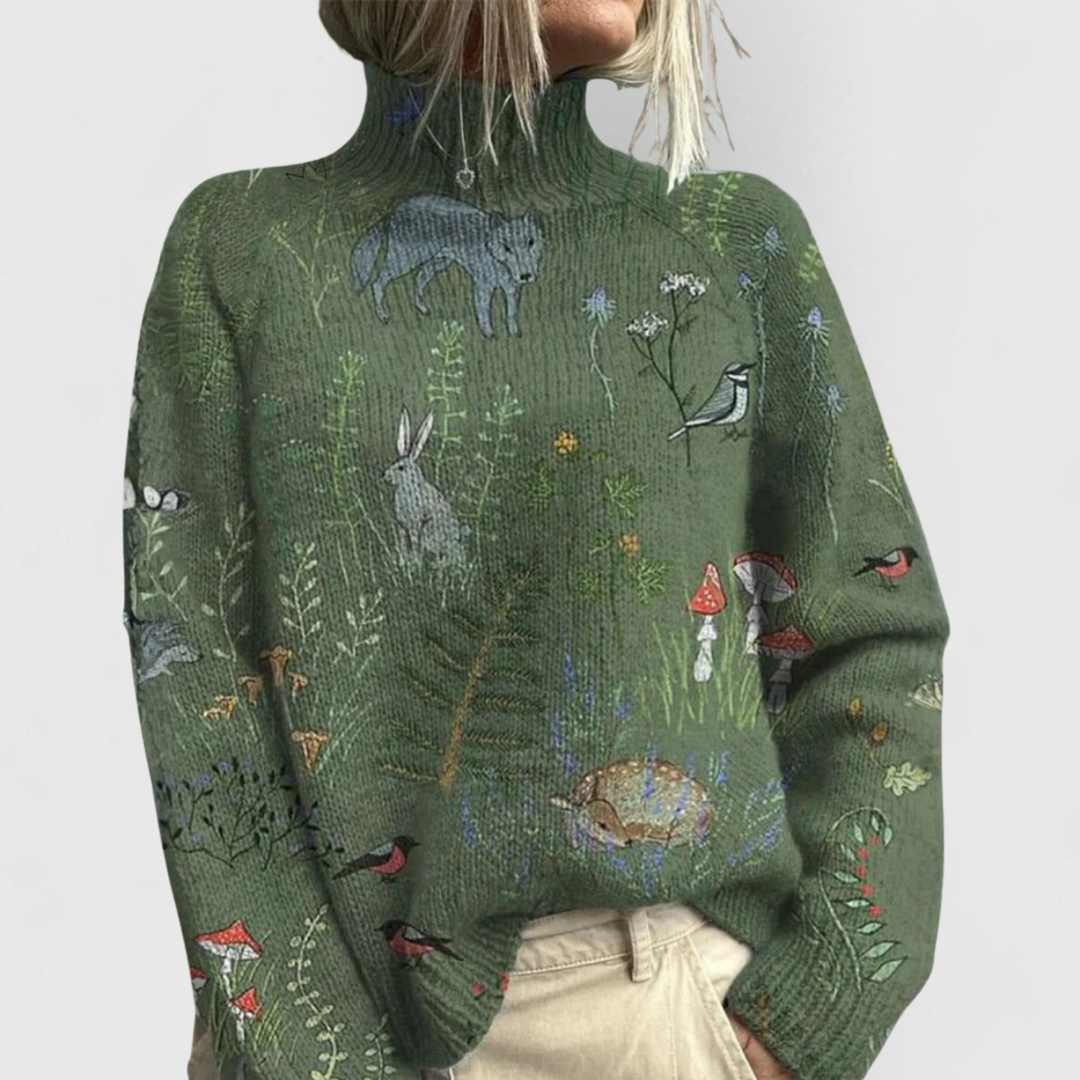 Women's Turtleneck Sweater with Relaxed Fit and Ribbed Details – Elegant Green Knit Top 0