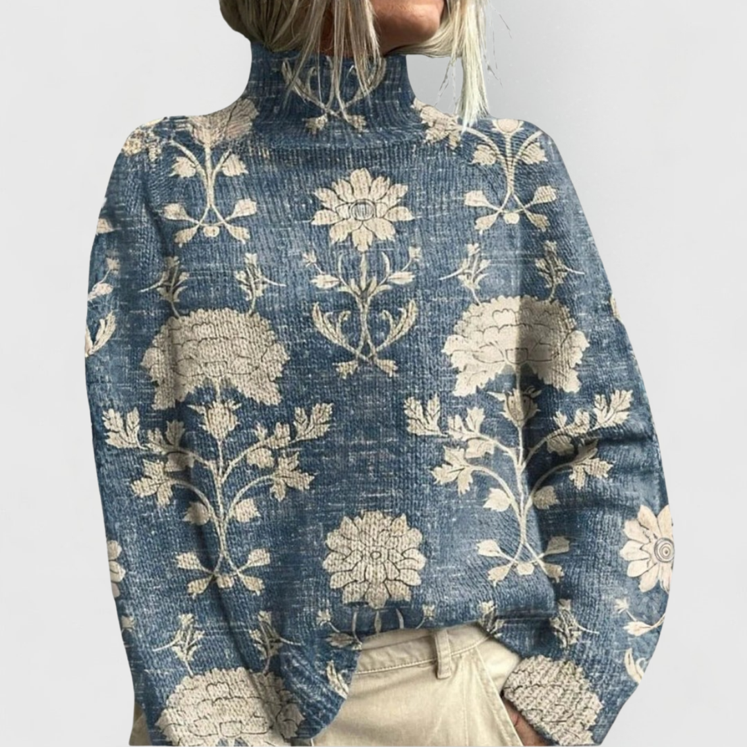Women's Turtleneck Sweater with Relaxed Fit and Ribbed Details – Elegant Green Knit Top 1
