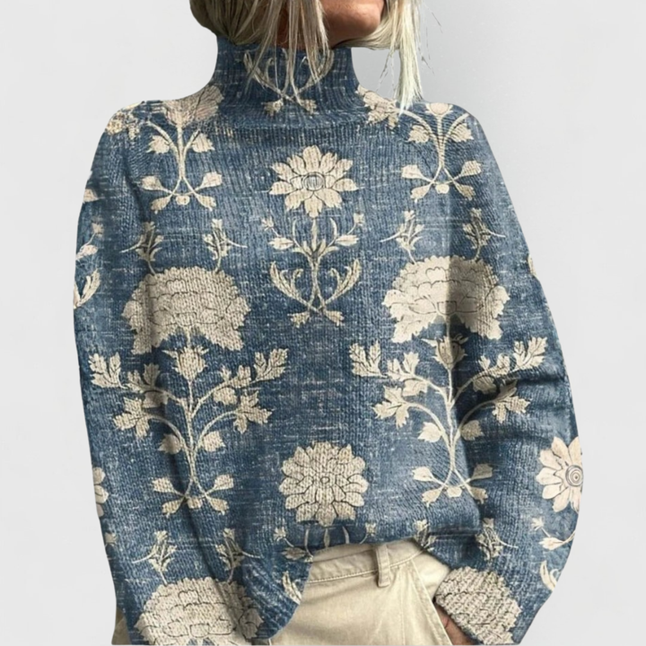 Women's Turtleneck Sweater with Relaxed Fit and Ribbed Details – Elegant Green Knit Top 1