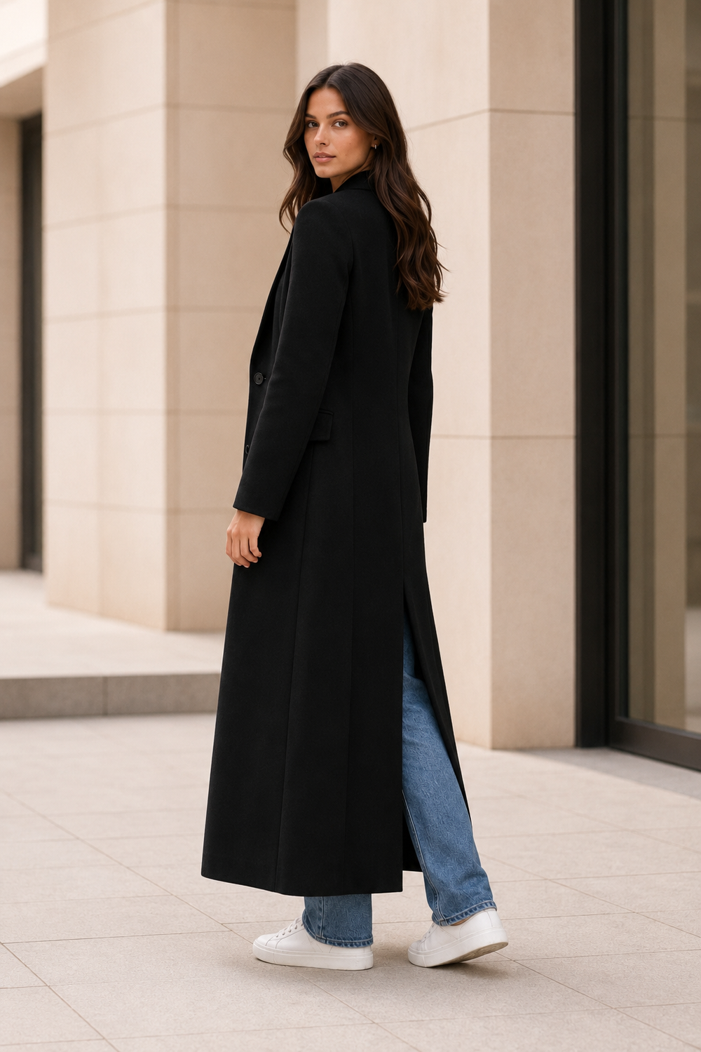 Women's winter coat featuring a tailored silhouette, designed for a minimalist look, with a long maxi style perfect for cold weather. 1