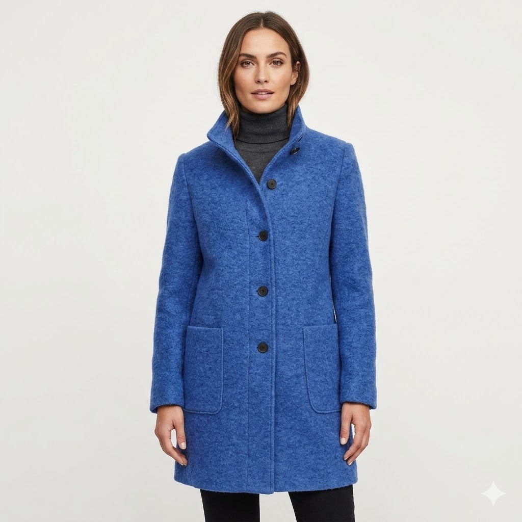 Women's wool coat featuring a tailored fit and stylish button closure, perfect for elegant winter outerwear. 0