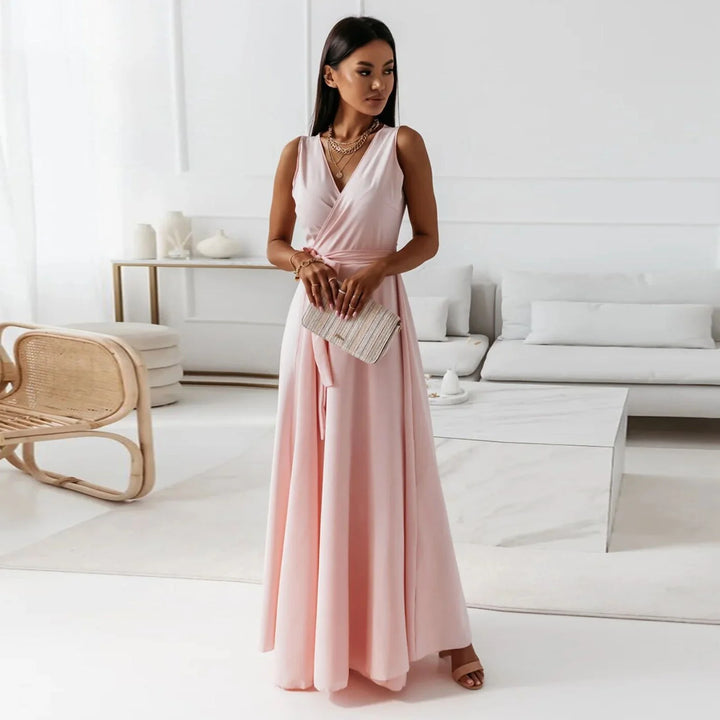 Women's wrap maxi dress in elegant design, perfect for weddings and formal events, featuring a flattering long length silhouette. 0