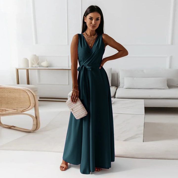 Women's wrap maxi dress in elegant design, perfect for weddings and formal events, featuring a flattering long length silhouette. 1