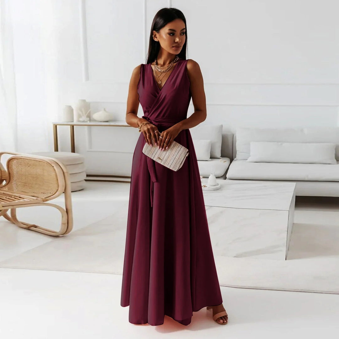 Women's wrap maxi dress in elegant design, perfect for weddings and formal events, featuring a flattering long length silhouette. 2