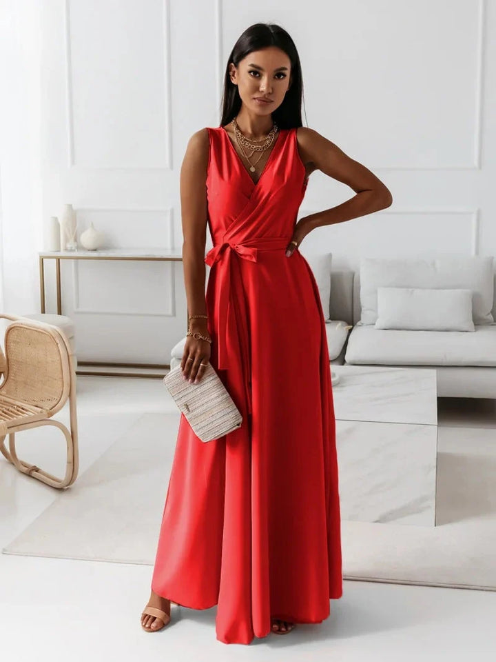 Women's wrap maxi dress in elegant design, perfect for weddings and formal events, featuring a flattering long length silhouette. 3