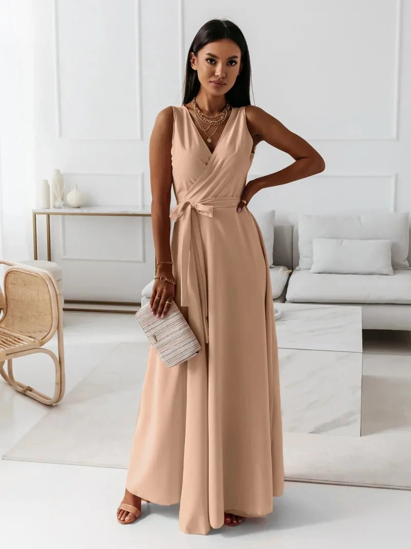 Women's wrap maxi dress in elegant design, perfect for weddings and formal events, featuring a flattering long length silhouette. 4