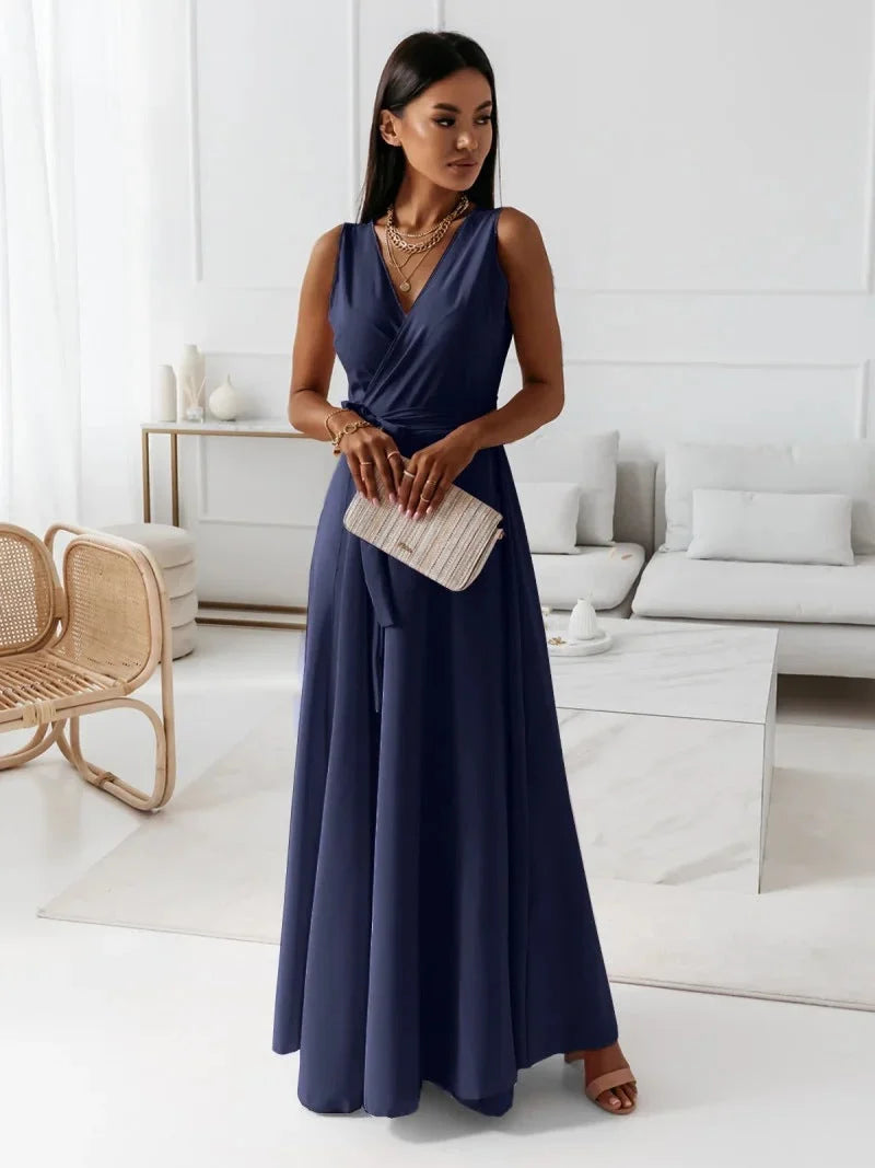 Women's wrap maxi dress in elegant design, perfect for weddings and formal events, featuring a flattering long length silhouette. 5