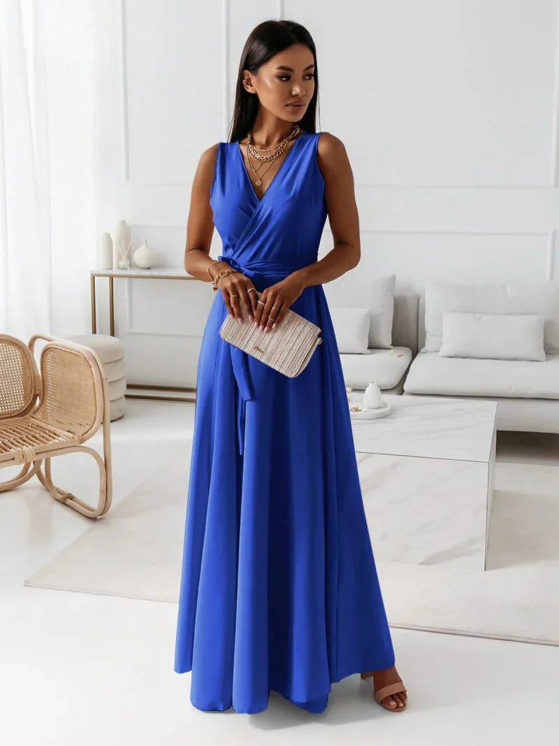 Women's wrap maxi dress in elegant design, perfect for weddings and formal events, featuring a flattering long length silhouette. 6