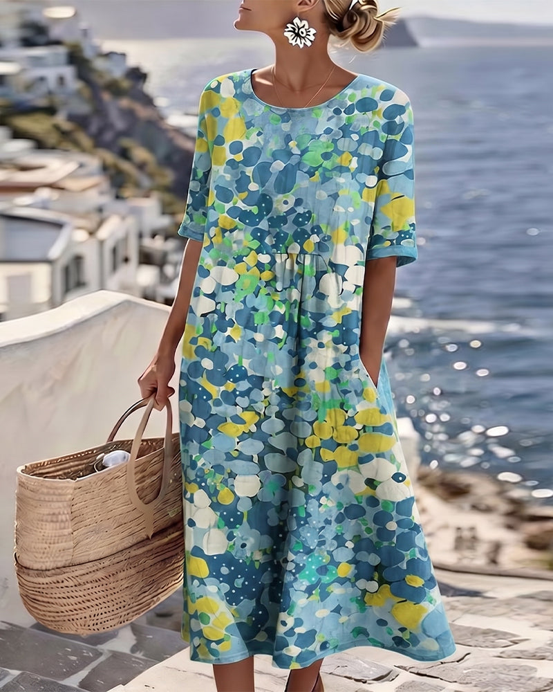 Womens Dress A-Line Midi with Pockets – Floral Cotton Blend Casual Summer Dress 2