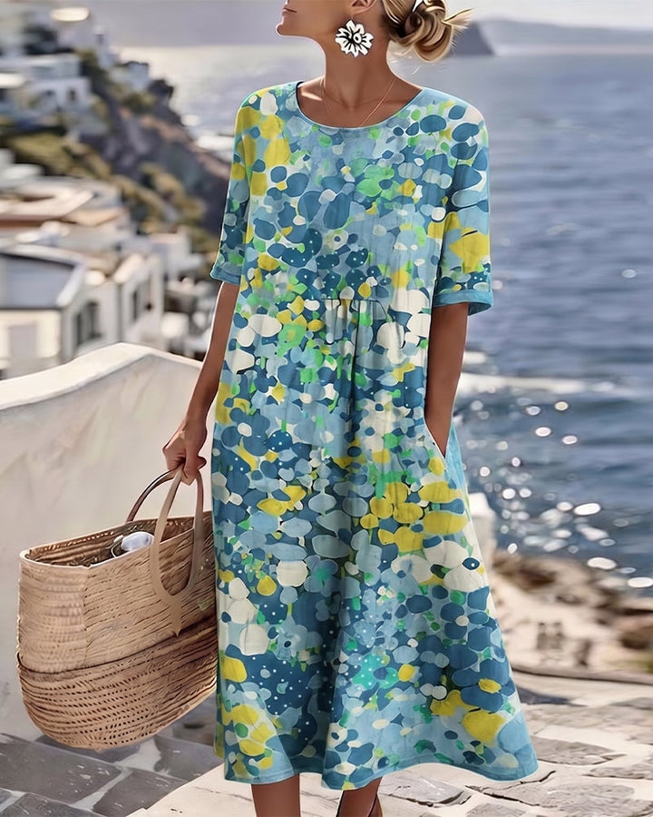 Womens Dress A-Line Midi with Pockets – Floral Cotton Blend Casual Summer Dress 2