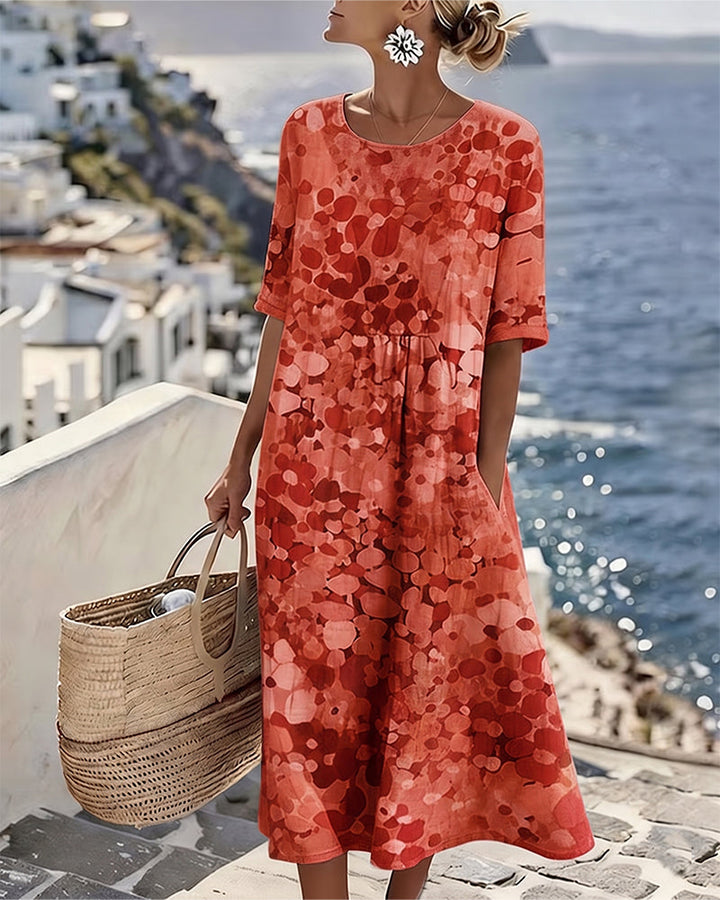 Womens Dress A-Line Midi with Pockets – Floral Cotton Blend Casual Summer Dress 3