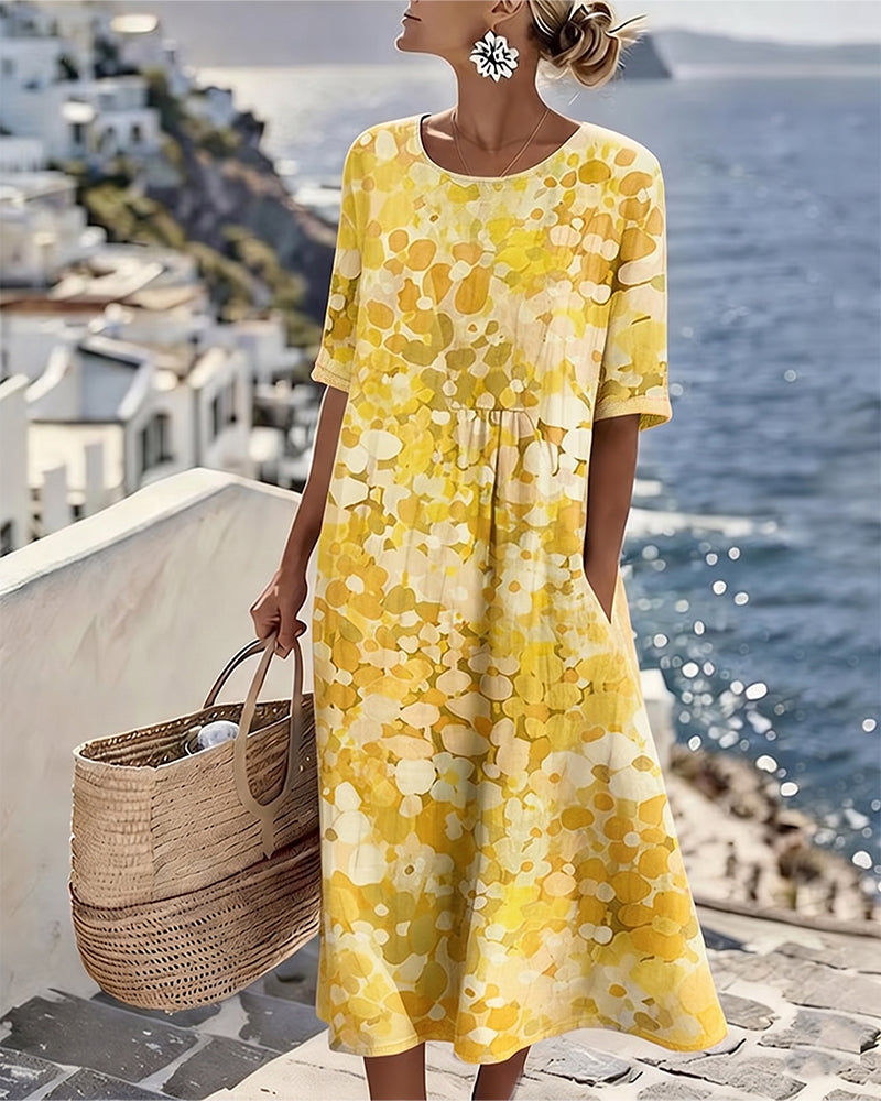Womens Dress A-Line Midi with Pockets – Floral Cotton Blend Casual Summer Dress 4