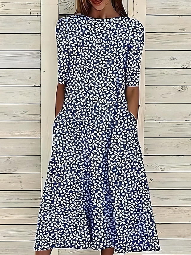 Womens Dress A-Line Silhouette with Floral Print – Mid-Length Summer Dress for Casual Outings 1