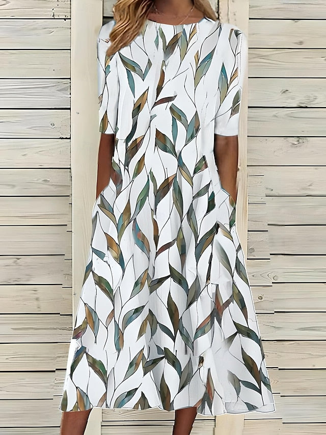 Womens Dress A-Line Silhouette with Floral Print – Mid-Length Summer Dress for Casual Outings 2