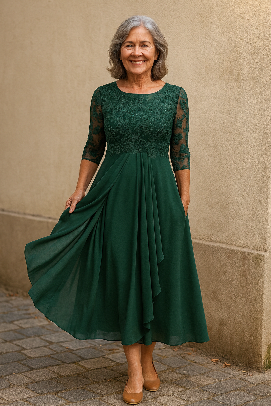 Elegant lace cocktail dress for women, perfect for wedding guests, featuring a comfortable fit and stylish closed-back design. 3