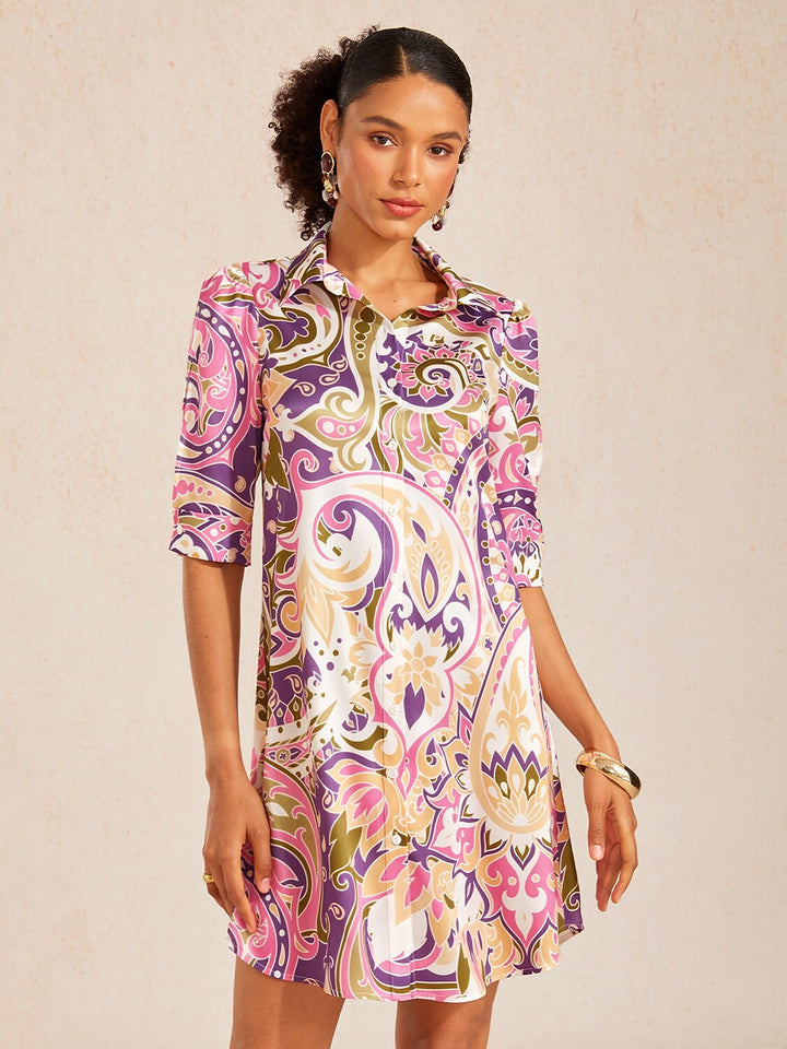 Womens yellow floral midi dress with button-down placket and relaxed fit, perfect for summer outings. 10