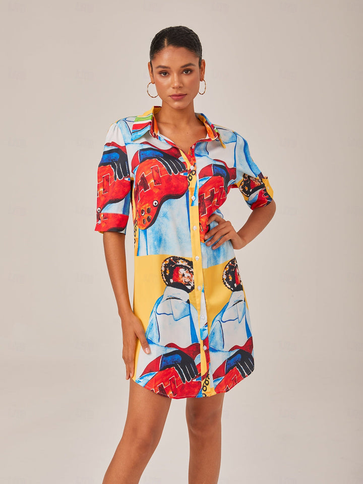 Womens yellow floral midi dress with button-down placket and relaxed fit, perfect for summer outings. 13