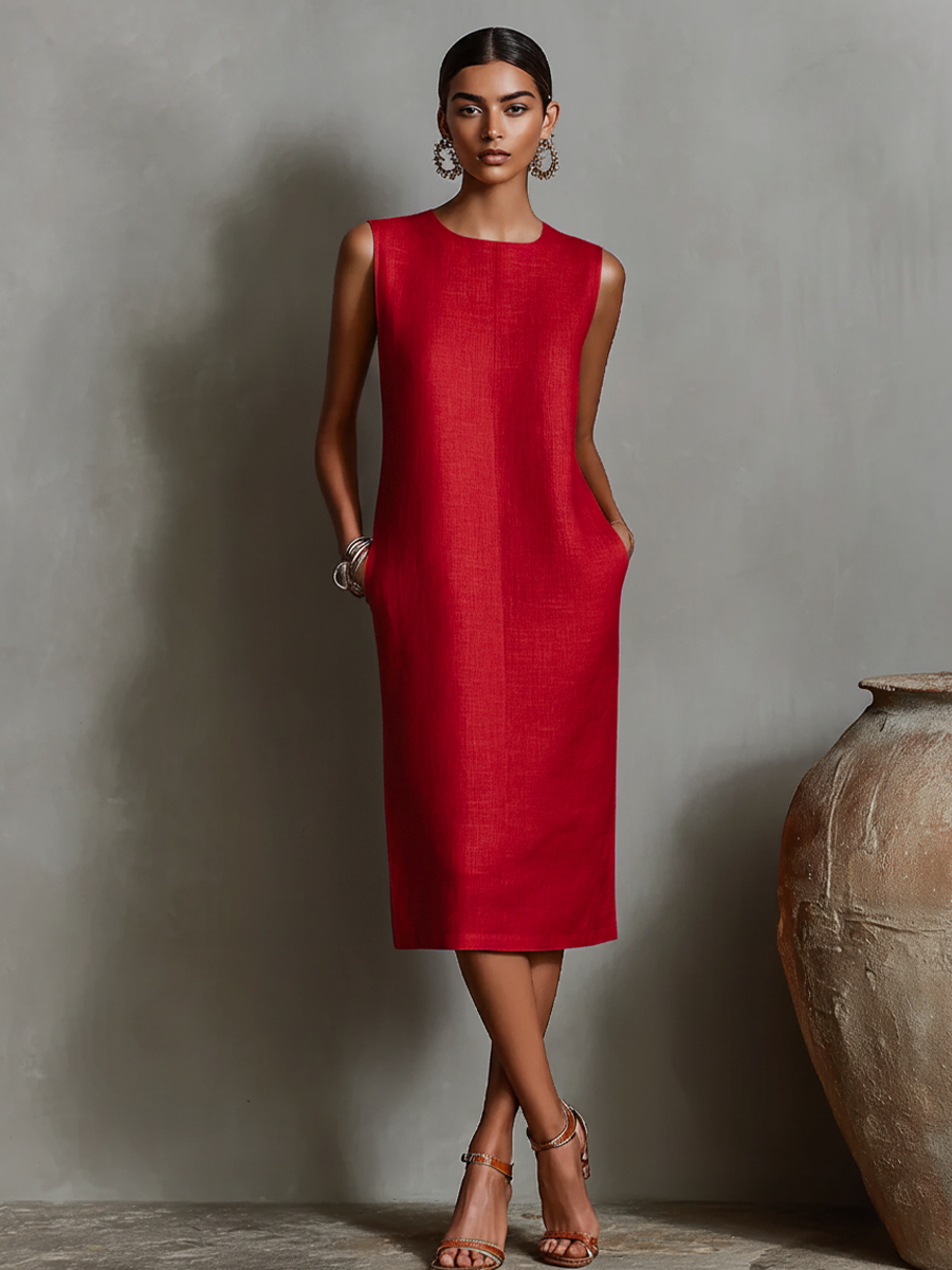 Womens Dress with Side Pockets + Breathable Linen + Minimalist Shift Design + Sleeveless 2