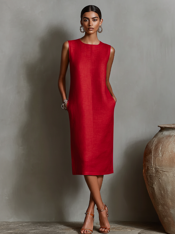 Womens Dress with Side Pockets + Breathable Linen + Minimalist Shift Design + Sleeveless 2