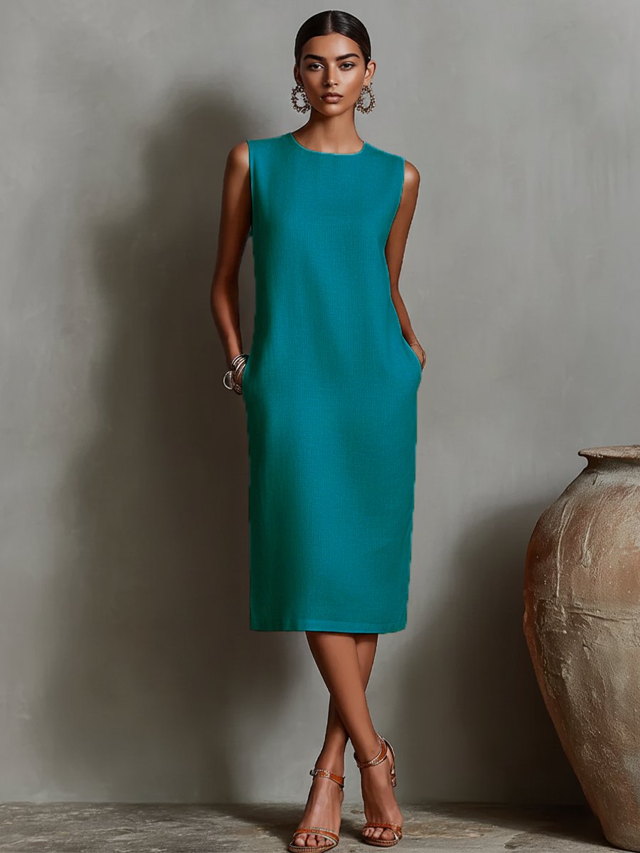 Womens Dress with Side Pockets + Breathable Linen + Minimalist Shift Design + Sleeveless 3