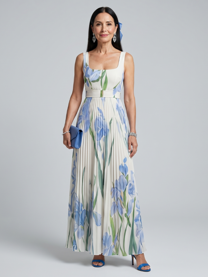 Womens Floral Midi Dress with Square Neckline – Lightweight Summer Dress for Wedding Guests 0
