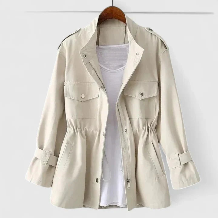 Womens Overcoat with Double-Breasted Design and Belt – Elegant Summer Layering Coat 0