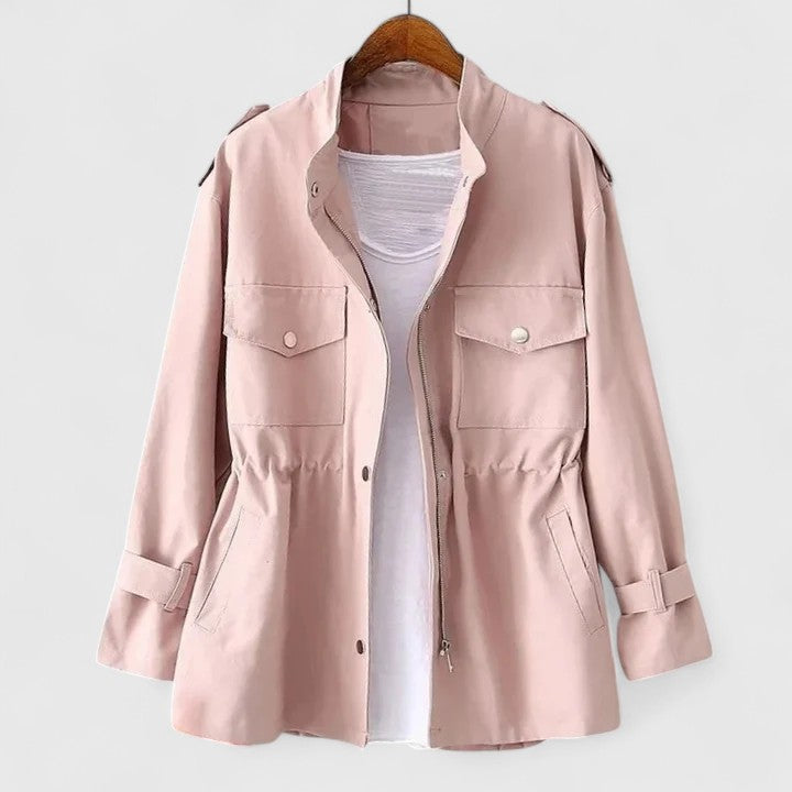 Womens Overcoat with Double-Breasted Design and Belt – Elegant Summer Layering Coat 1