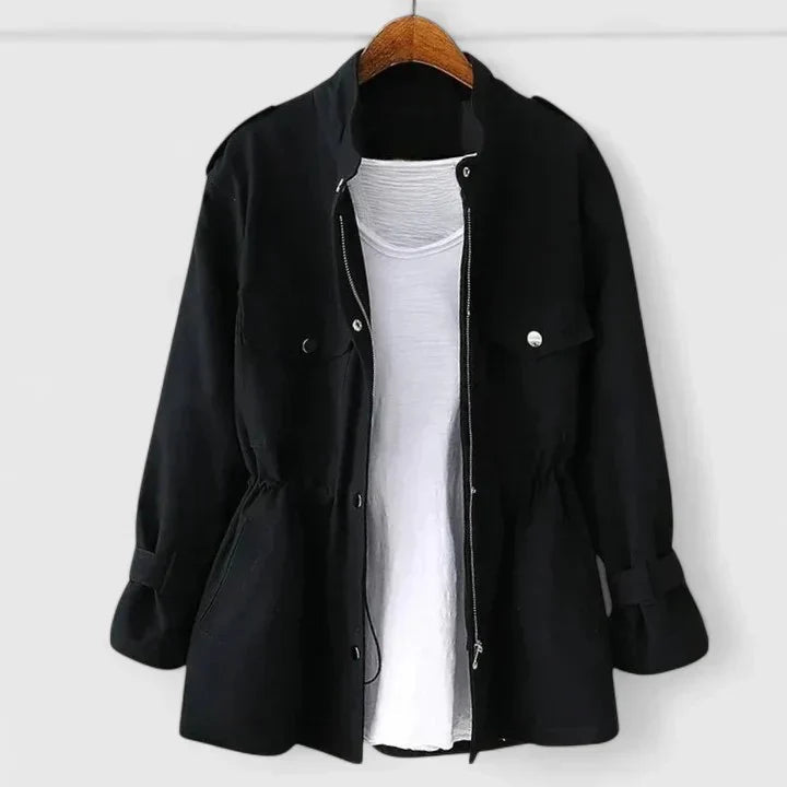 Womens Overcoat with Double-Breasted Design and Belt – Elegant Summer Layering Coat 3
