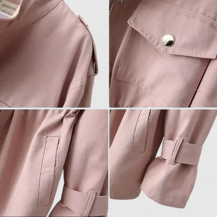 Womens Overcoat with Double-Breasted Design and Belt – Elegant Summer Layering Coat 4