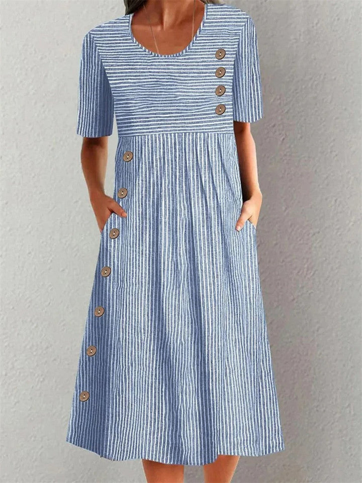 Womens Striped Summer Dress with Flattering Fit and Breathable Fabric – Midi Length Casual Wear 0