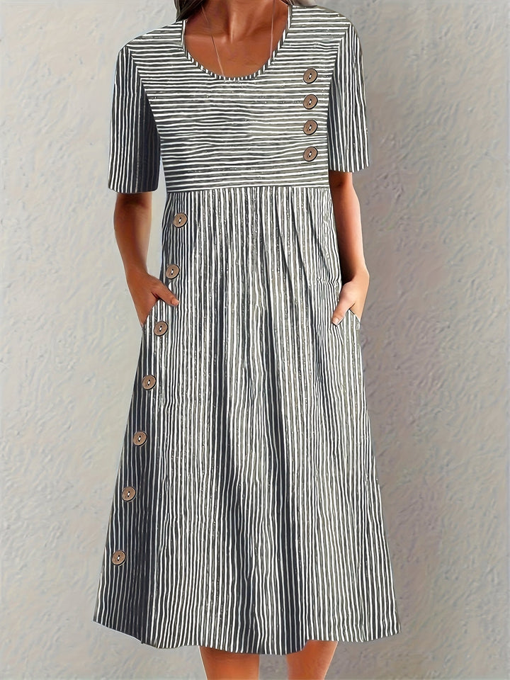 Womens Striped Summer Dress with Flattering Fit and Breathable Fabric – Midi Length Casual Wear 2